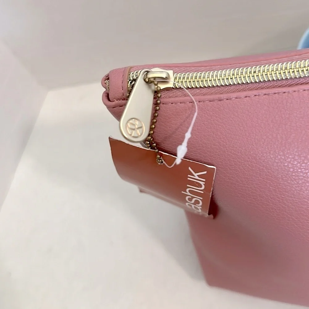 Sonia Kashuk large cosmetics bag pink faux leather NWT